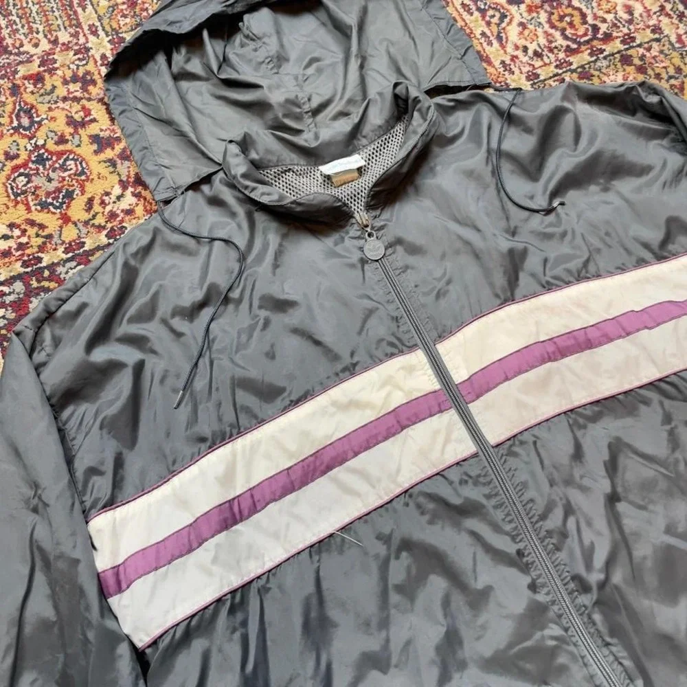 VTG 70s 80s Adidas Trefoil striped windbreaker zip up track jacket XL grey white